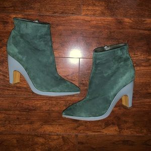 Pollini green suede booties